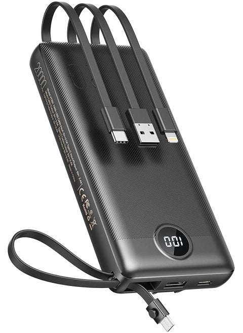 Power Bank With Built In Cables 20000Mah Portable Charger For Iphone Usb C Lcd Display External Battery Iphone Charger Bank Compatible With Iphone Ipad Samsung And Android Devices For Travel