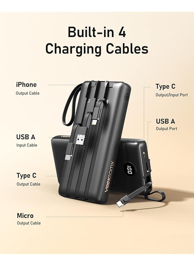erorex - Power Bank With Built In Cables 20000Mah Portable Charger For Iphone Usb C Lcd Display External Battery Iphone Charger Bank Compatible With Iphone Ipad Samsung And Android Devices For Travel - Image 1