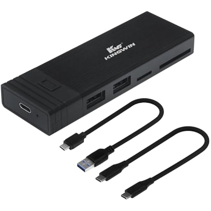 KingWin M.2 NVME SSD ENCLOSURE USB-C 3.2 GEN 2 WITH CARD READER & USB HUB – 10GBPS EXTERNAL SSD ADAPTER FOR M-KEY/B+M KEY NVME DRIVES - Image 1