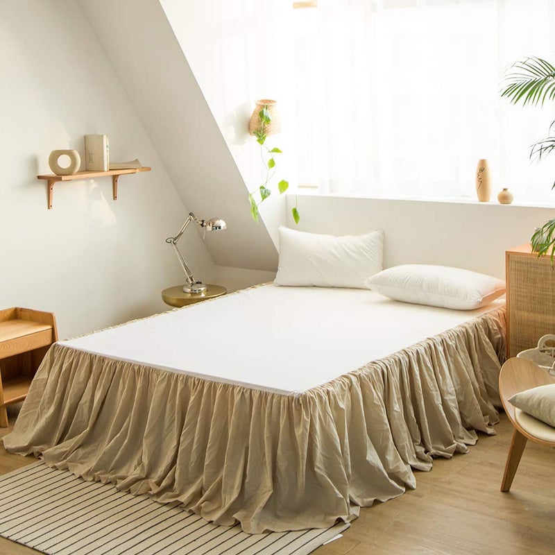 SimpleOpulence Belgian Linen Bed Skirt with Classic 16 inch Tailored Drop Dust Ruffle Easy Fit Breathable Premium Natural Flax Pleated LinenKing