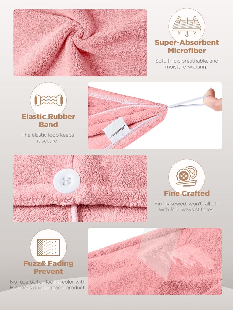 Hicober Microfiber Hair Towel, 2Packs Hair Turbans for Wet Hair, Drying Hair Wrap Towels for Curly Hair Women Anti Frizz(Pink,Grey) - Image 3