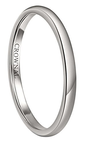 CROWNAL 1mm 2mm 3mm 4mm 5mm 6mm 7mm 8mm Tungsten White/Yellow Gold/Rose Gold Plated Wedding Band Ring Men Women Plain Dome Polished Comfort Fit Size 3 to 17(White 2mm,5) - Image 1