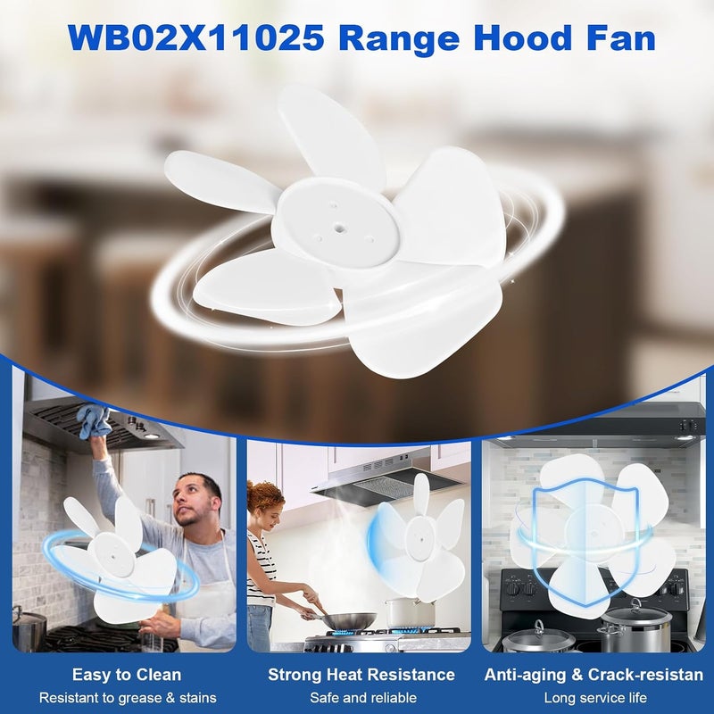 MTZUL WB02X11025 Range Hood Fan Blade Replacement Compatible with GE JV348L2SS AV447FWS RN328H1SA. WB02X11025 Fan Blade Replace PS952006 AP3681780 AH952006 Range Hood Fan - Image 4