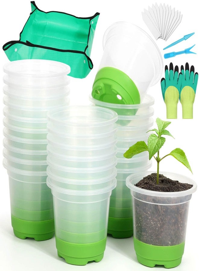 Caffox 57PCS Reusable Seed Starter Kit Includes 26 Packs 4" Clear Nursery Pots with Silicone Base, Repotting Mat, Gardening Gloves, Plant Labels and Seedling Tools for Easy Transplant - Image 1