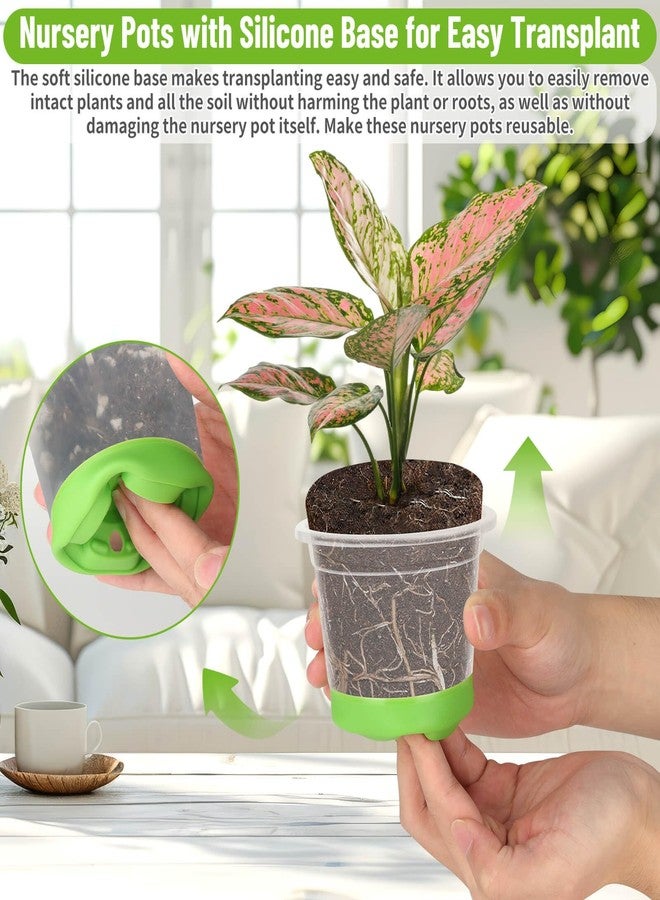 Caffox 57PCS Reusable Seed Starter Kit Includes 26 Packs 4" Clear Nursery Pots with Silicone Base, Repotting Mat, Gardening Gloves, Plant Labels and Seedling Tools for Easy Transplant - Image 3