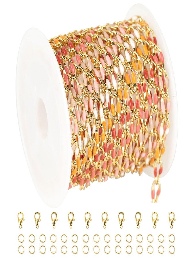 YOUBEIYEE Pink Mixed Color Enamel Chain for Jewelry Making Oil Drip Cable Bulk Chain Gold Plated Jewelry Chain Roll with Jewelry Findings - Image 1