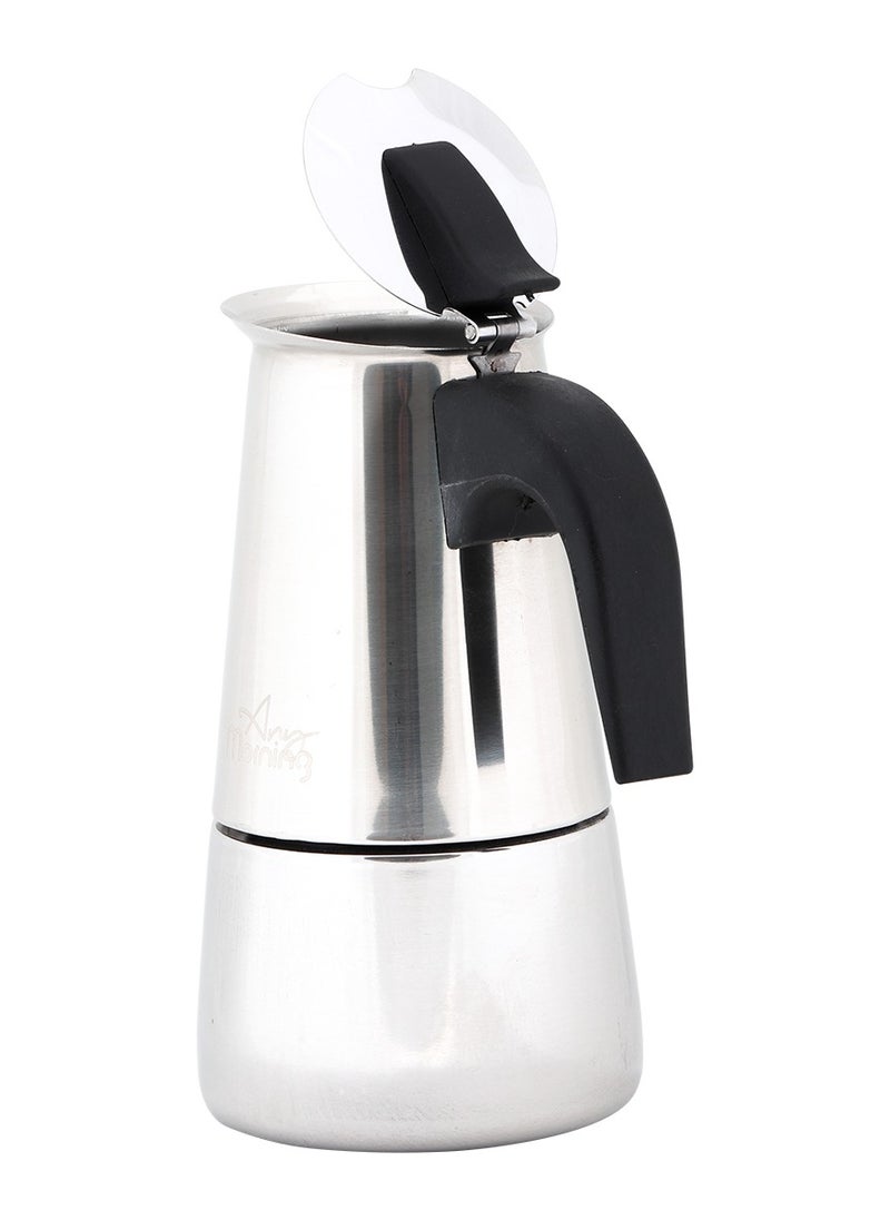 Any Morning - Any Morning Stovetop Espresso Coffee Maker, Stainless Steel Induction Moka Pot Compatible with All Hob Types, Italian Coffee Maker, Percolator Coffee Pot 6 Cups, 10 oz, Silver Colored - Image 1