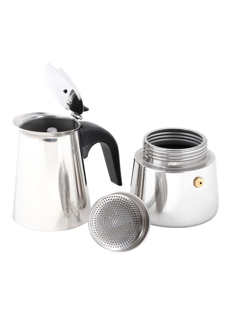 Any Morning - Any Morning Stovetop Espresso Coffee Maker, Stainless Steel Induction Moka Pot Compatible with All Hob Types, Italian Coffee Maker, Percolator Coffee Pot 6 Cups, 10 oz, Silver Colored - Image 1