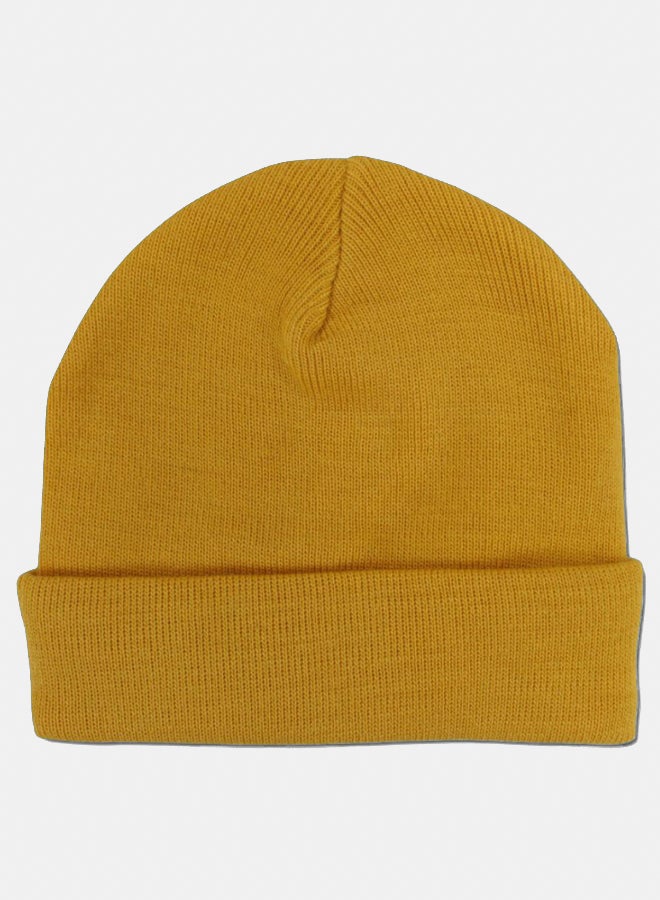 playmore Unisex Wool Ice Cap - Mustard with Smiley Face Appliqued - Image 2