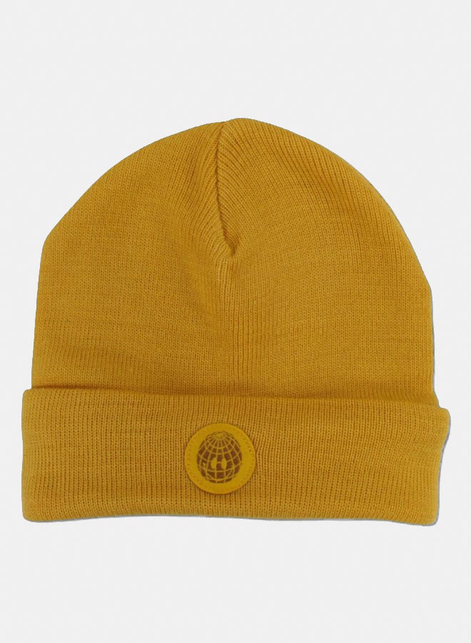 playmore Unisex Wool Ice Cap - Mustard with Smiley Face Appliqued - Image 1
