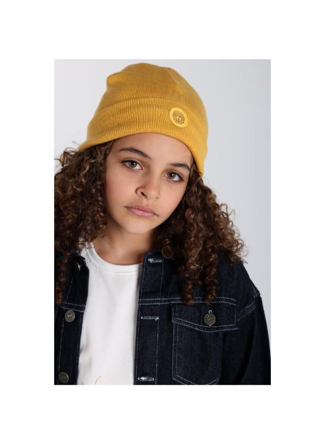 بلاي مور قبعة صوف للاطفال – خردلي مع وجه مبتسم مطرز - Image 1