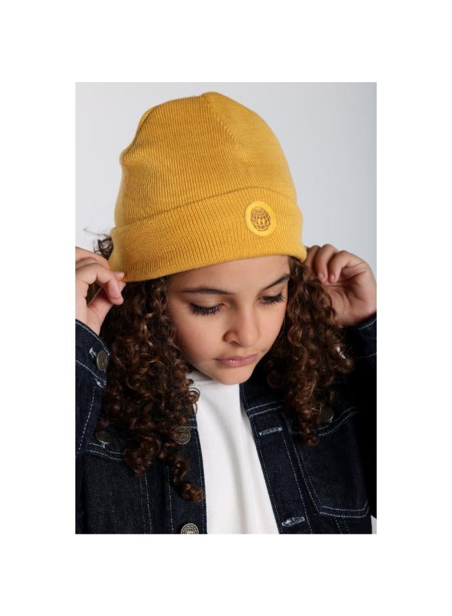 بلاي مور قبعة صوف للاطفال – خردلي مع وجه مبتسم مطرز - Image 3