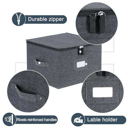 popoly China Storage Containers Hard Shell Inside 12" W x 8" H, Dinner Plate Storage Containers for Dishes, Dinnerware with 24 Felt Dividers, Hold 24 Plates, Storage Stackable (2 Pack Grey) - Image 4