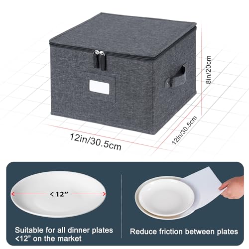 popoly China Storage Containers Hard Shell Inside 12" W x 8" H, Dinner Plate Storage Containers for Dishes, Dinnerware with 24 Felt Dividers, Hold 24 Plates, Storage Stackable (2 Pack Grey) - Image 5
