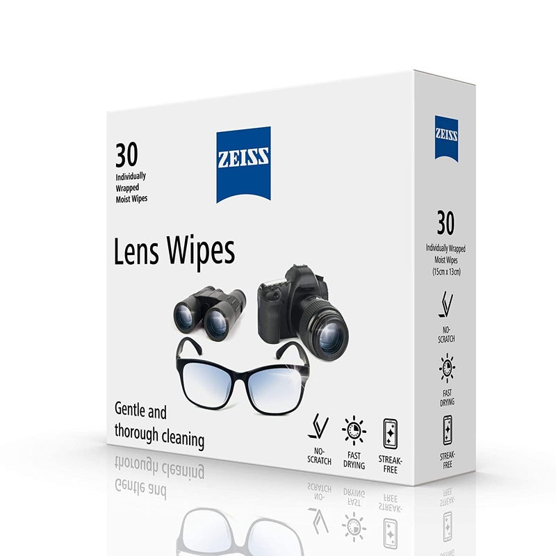 Zeiss ZEISS Lens Cleaning Wipes, Pre-Moistened, Individually Wrapped Wipes for Coated Glass on Binoculars, Glasses, Sunglasses, Camera Lenses, and Scopes, 30 Count 