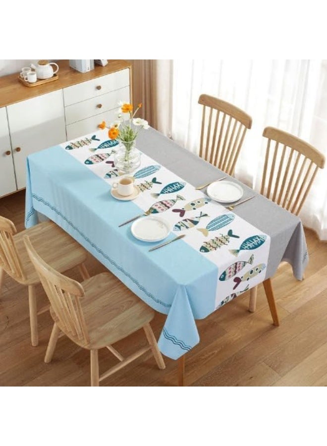 UKR Waterproof PVC Tablecloth for Dining Table Rectangle Table Cover Wipe Clean Vinyl Durable (Ocean Catch, 140x220 cm) - Image 1