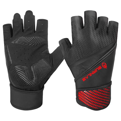 BURNLAB Flex Wirst Support Gym Gloves for Men and Women - Ideal for Weightlifting, Cycling, Crossfit, Offers Good Grip and Soft Padding (Black & Red, M) - Image 1