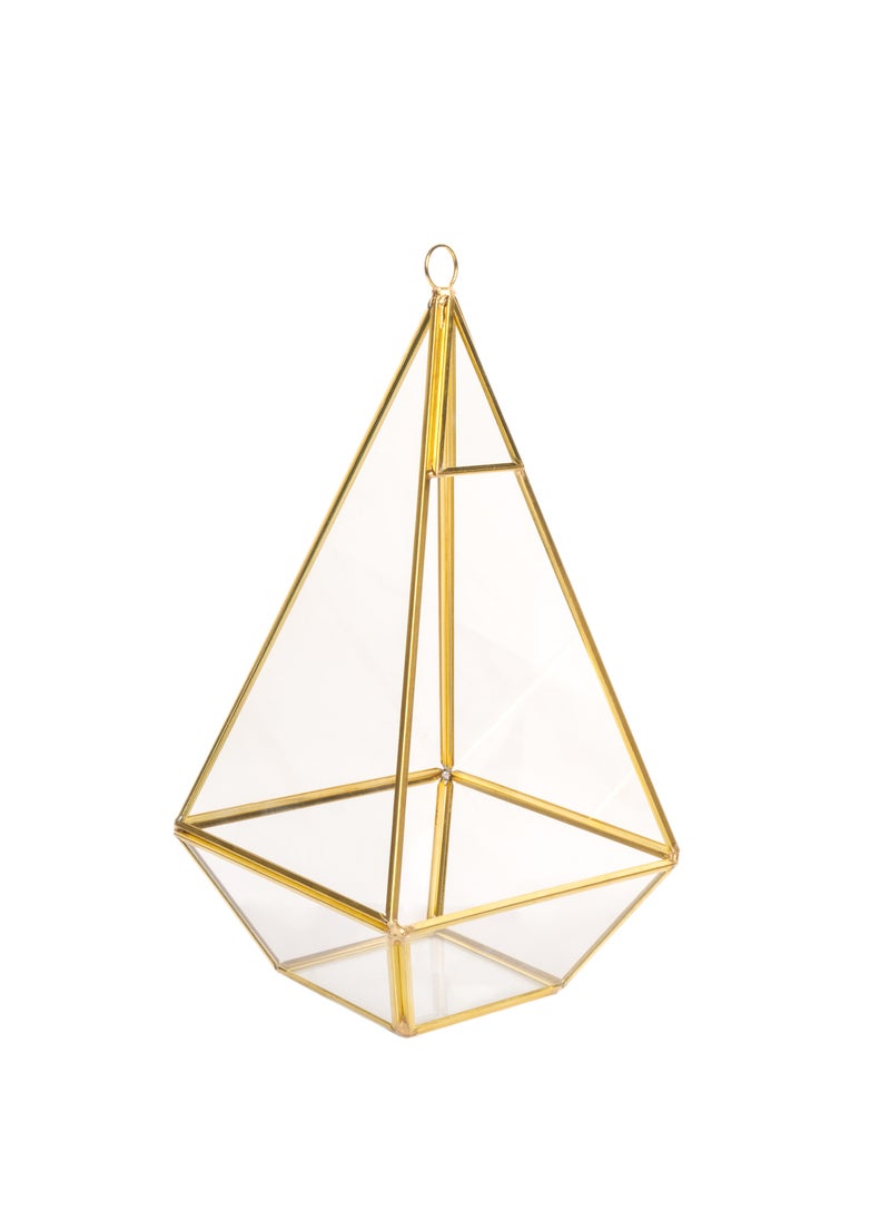 Gulf Flowers Gulf Flowers Glass Florarium – Gold Geometric Terrarium (D12cm x H25cm) for Succulents, Air Plants & Modern Home or Office Decor 