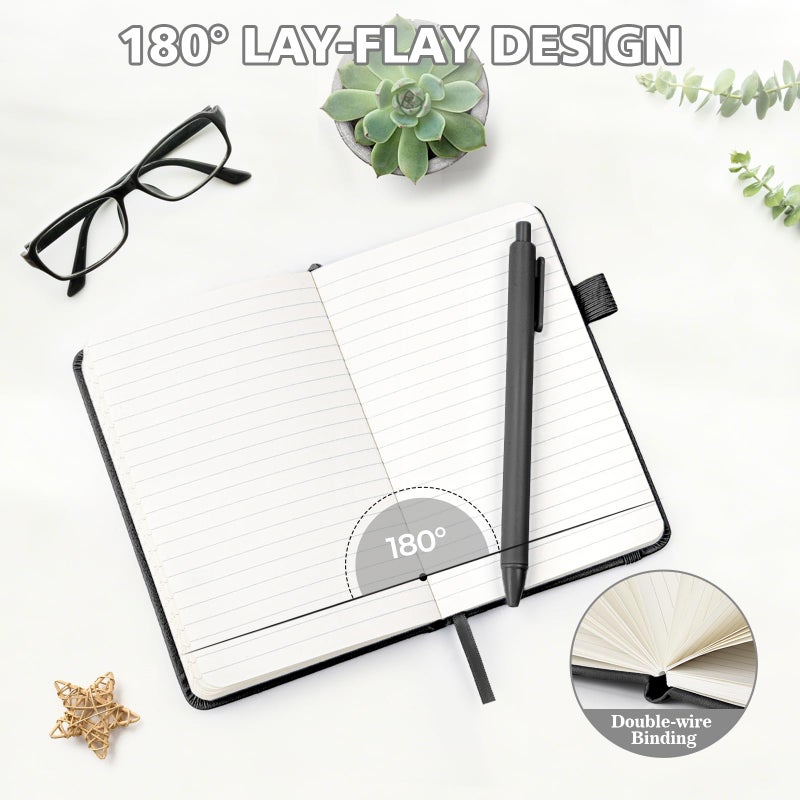 OMEYA Lined Pocket Notebook Journal: 3 Pack Small Notebooks for Note Taking, A6 Mini Notebook with Pens, Small Notepad with Pen Holder, Leather Cover, 384 Pages, 100 GSM Thick Paper, 3.7" x 5.7" - Image 4