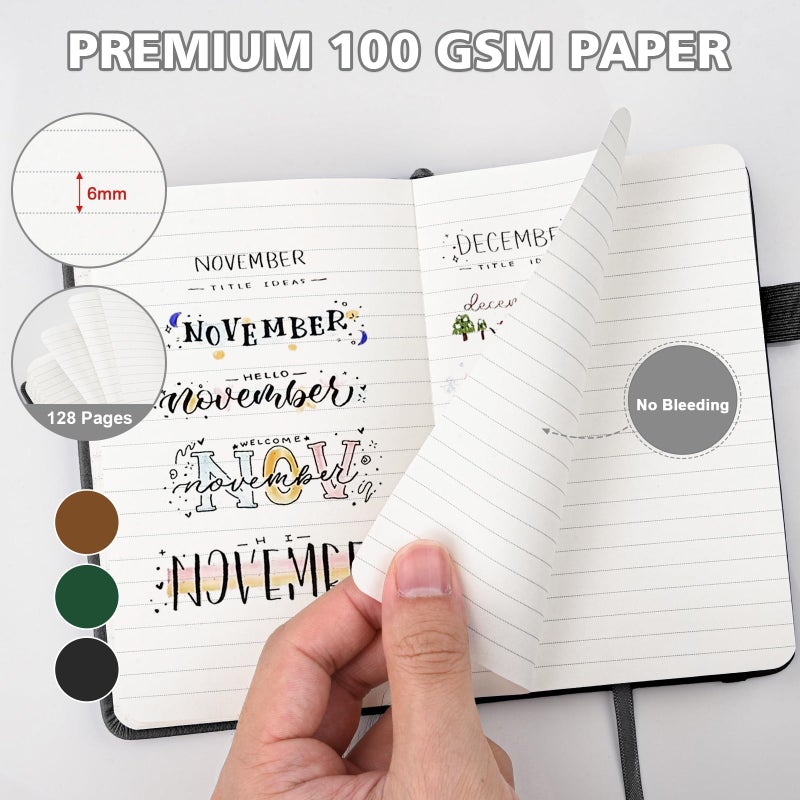 OMEYA Lined Pocket Notebook Journal: 3 Pack Small Notebooks for Note Taking, A6 Mini Notebook with Pens, Small Notepad with Pen Holder, Leather Cover, 384 Pages, 100 GSM Thick Paper, 3.7" x 5.7" - Image 3