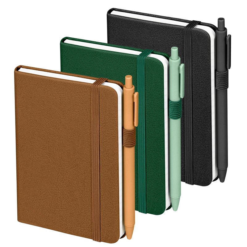 OMEYA Lined Pocket Notebook Journal: 3 Pack Small Notebooks for Note Taking, A6 Mini Notebook with Pens, Small Notepad with Pen Holder, Leather Cover, 384 Pages, 100 GSM Thick Paper, 3.7" x 5.7" - Image 1