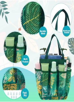 WAWSAM WAWSAM Mesh Shower Bag for Dorm Room - 9” x 9” x 9.5” Shower Caddy Toiletry Bag for Women Students Green Plants Pattern Shower Tote Portable with 8 Pocket for Gym College Bathroom Beach Essentials  - Image 3