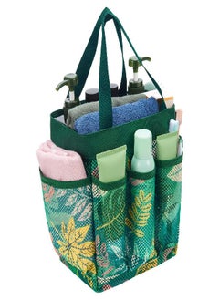 WAWSAM WAWSAM Mesh Shower Bag for Dorm Room - 9” x 9” x 9.5” Shower Caddy Toiletry Bag for Women Students Green Plants Pattern Shower Tote Portable with 8 Pocket for Gym College Bathroom Beach Essentials  - Image 1