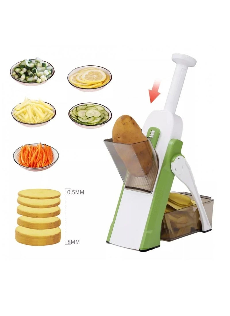 DLC - Vegetable Cutter 4-in-1 Multifunctional Mandolin DLC-36241 Green/White - Japanese Blades, Thickness Control, Foldable Design for Easy Storage - Image 1
