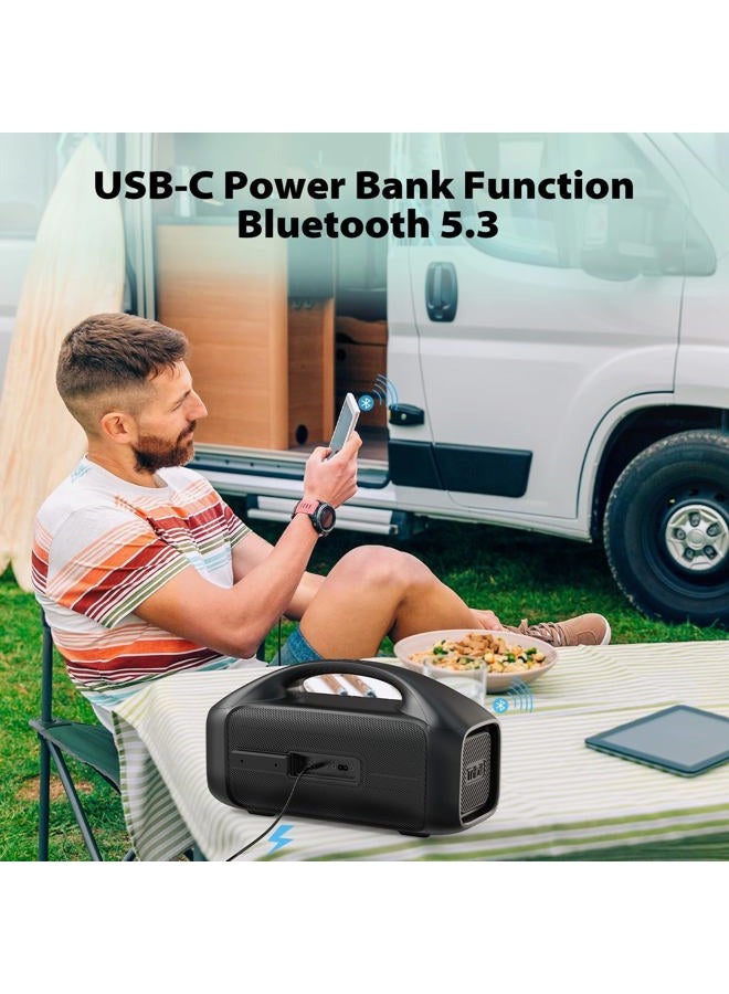 Tribit StormBox Blast Portable Speaker: 90W Loud Stereo Sound with XBass, IPX7 Waterproof Bluetooth Speaker with LED Light, Bluetooth 5.3&TWS, Custom EQ, 30H Playtime for Outdoor - Image 5