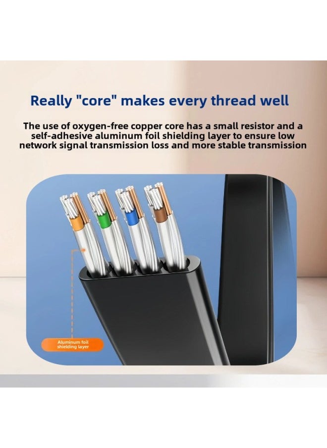 Generic Class 7 Pure Copper Network Cable Class 7 Flat Flat Wire 10 Trillion Network Jumper RJ45 Black White Shielded Finished Network Cable-Color:Category 7 Oxygen-free Copper Flat Wire (black)-Line Length:30m  - Image 4