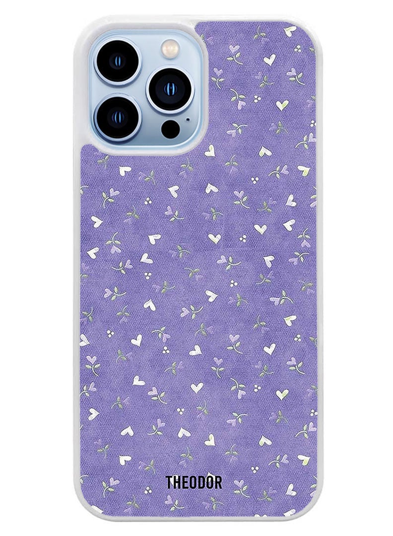 Theodor Protective Case Cover For APPLE IPHONE 14 Pro Hearts Purple Background (White Bumper) - Image 1