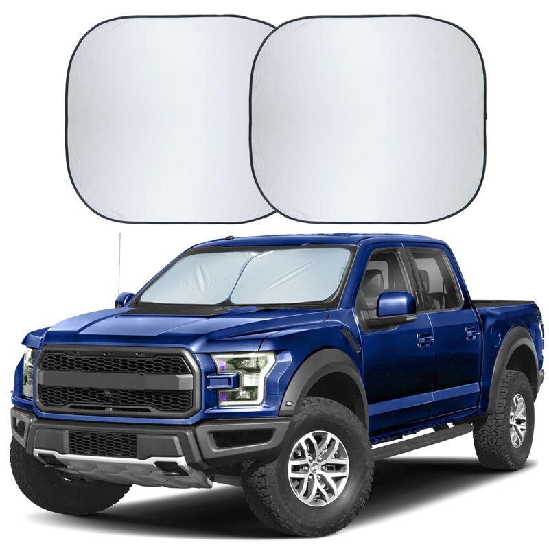 Autovir Truck Windshield Sun Shade Foldable Front Windshield Sunshade for Pickup Truck Heat UV Protection Premium Reflective DualLayer Design Large 325 x 36 - Image 3