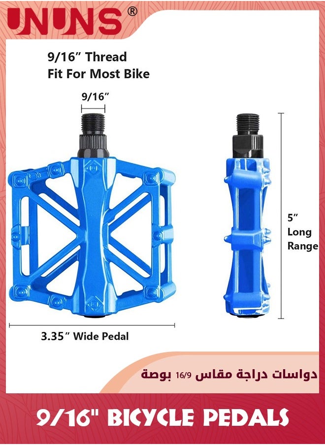 UNUNS Road Bike Pedals,9/16" Bicycle Pedals,Aluminum Alloy Cycling Flat Pedal With 16 Anti-Skid Pins,Universal Lightweight Platform Pedals With Reflective Strip For BMX/MTB,Cycle-Cross Bike,Exercise Bike  - Image 3