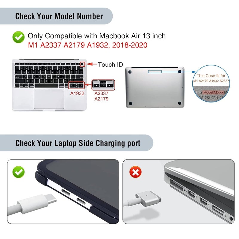 BlueSwan غطاء BlueSwan متوافق مع MacBook Air الجديد 13/13.3 بوصة 2018 2020 2021 ، M1 A2337 A2179 A1932 ، إطار TPU مضاد للتمزق + غطاء واقي غير لامع فائق النحافة - أسود مطفي - Image 5
