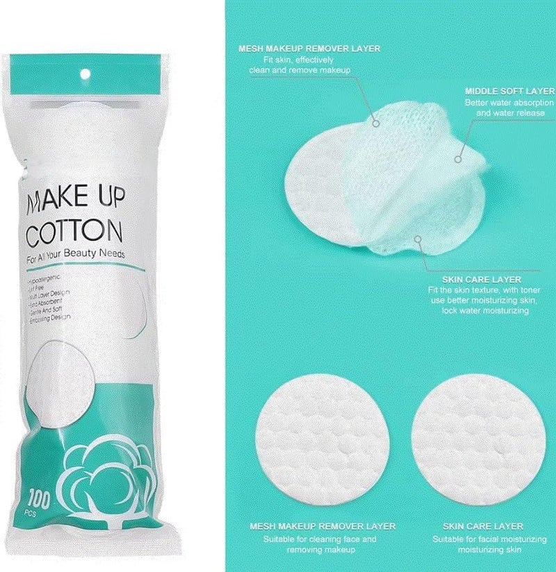 100% Pure Cotton Rounds for Face,100 Count Makeup Remover Pads Pearl Cotton Sheet,Hypoallergenic, Lint-Free,For Sensitive Skin Beauty and Personal Care,Pack of 100 Cotton Pads - Image 2