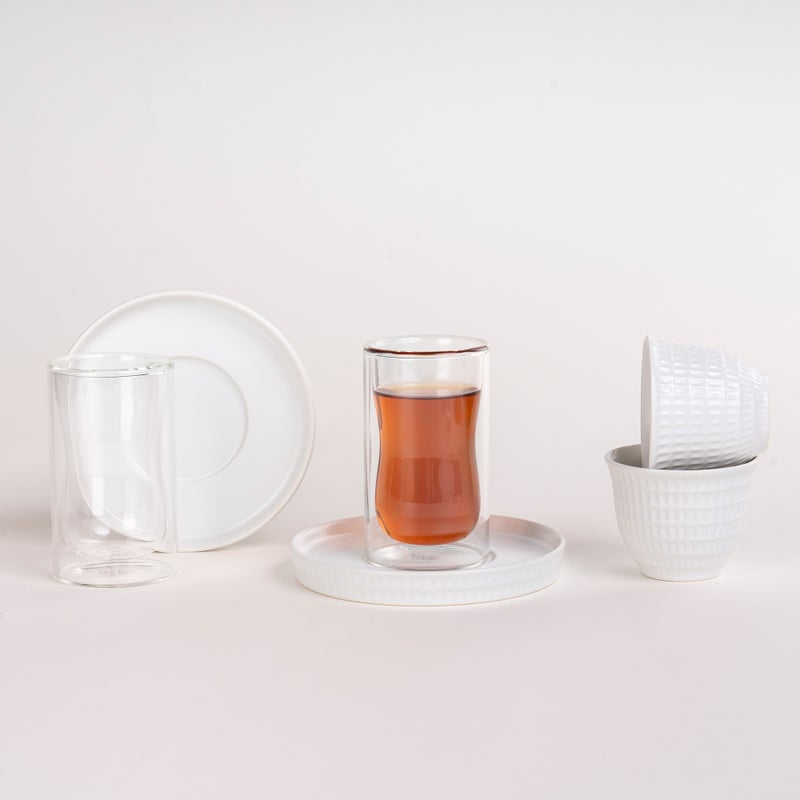 Dallaty white porcelain and glass Tea and coffee cups set 18 pcs - Image 1