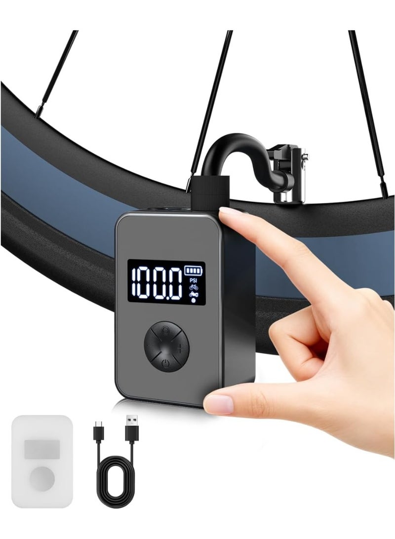 Soofam Bike Pump Electric, Portable Mini Bicycle Air Pump 130PSI Brushless Motor, Bike Pump with Gauge, Fits Presta & Schrader Valve, Rechargeable LED Light, for Road, Mountain, City, Fat Tire Bikes - Image 1