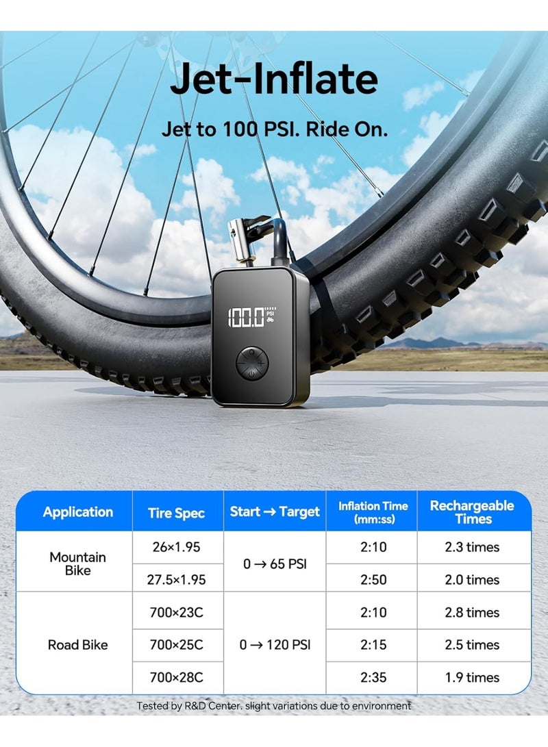 Soofam Bike Pump Electric, Portable Mini Bicycle Air Pump 130PSI Brushless Motor, Bike Pump with Gauge, Fits Presta & Schrader Valve, Rechargeable LED Light, for Road, Mountain, City, Fat Tire Bikes - Image 4