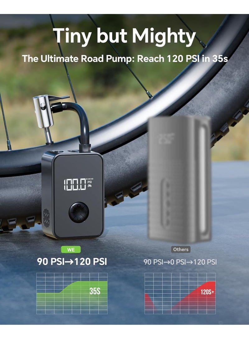 Soofam Bike Pump Electric, Portable Mini Bicycle Air Pump 130PSI Brushless Motor, Bike Pump with Gauge, Fits Presta & Schrader Valve, Rechargeable LED Light, for Road, Mountain, City, Fat Tire Bikes - Image 2