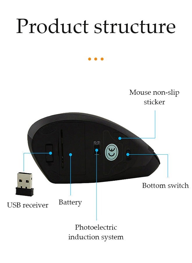 DUNISO Right Handed Bluetooth Mouse, Wireless Ergonomic Vertical Mouse Rechargeable right Hand Mice , Compatible for PC, iPad, MacOS, Windows-Black  - Image 3