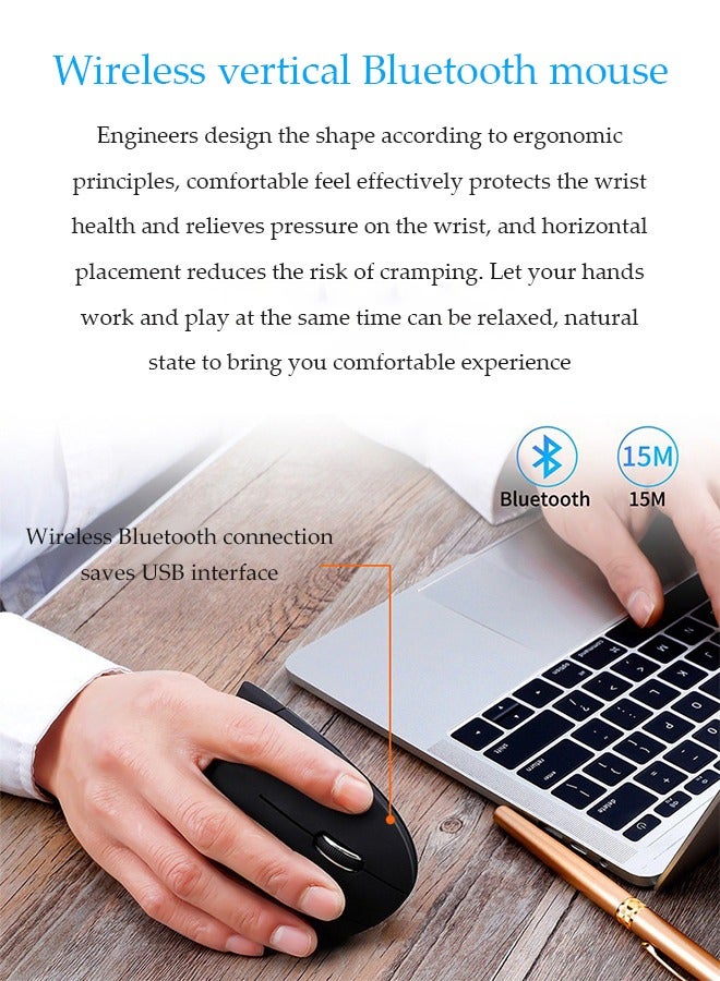 DUNISO Right Handed Bluetooth Mouse, Wireless Ergonomic Vertical Mouse Rechargeable right Hand Mice , Compatible for PC, iPad, MacOS, Windows-Black  - Image 4