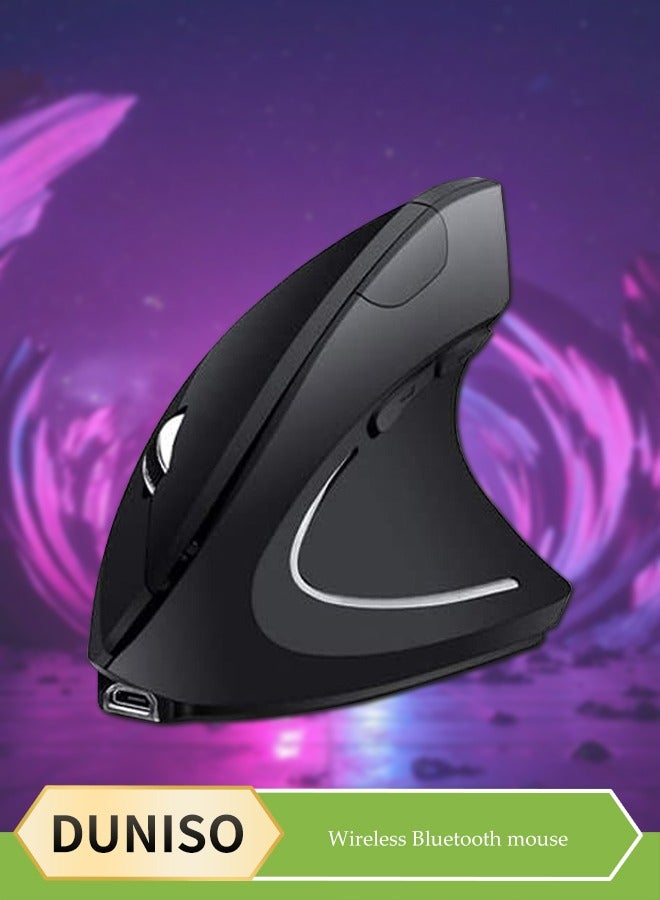 DUNISO Right Handed Bluetooth Mouse, Wireless Ergonomic Vertical Mouse Rechargeable right Hand Mice , Compatible for PC, iPad, MacOS, Windows-Black  - Image 1