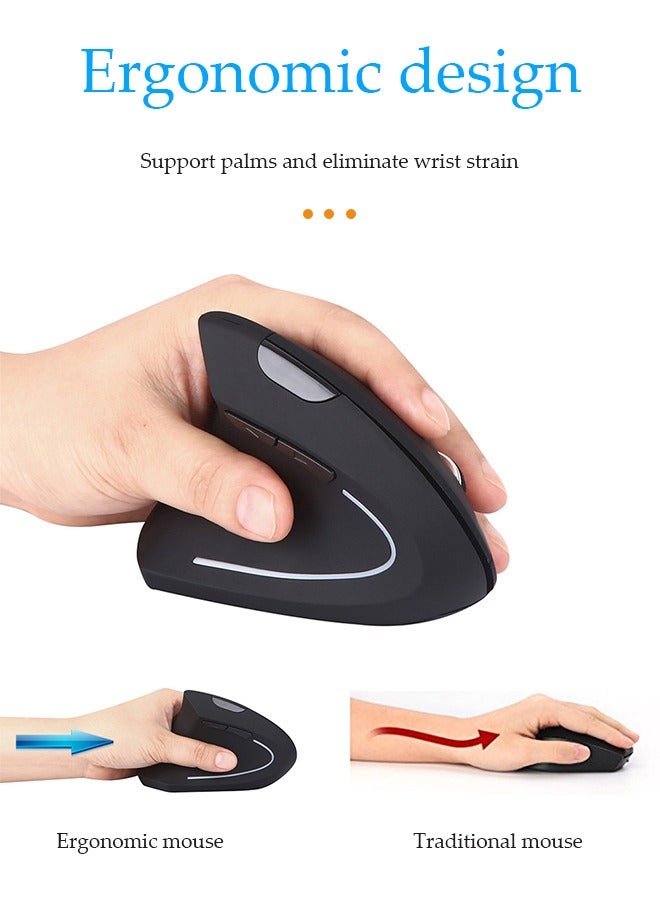 DUNISO Right Handed Bluetooth Mouse, Wireless Ergonomic Vertical Mouse Rechargeable right Hand Mice , Compatible for PC, iPad, MacOS, Windows-Black  - Image 5