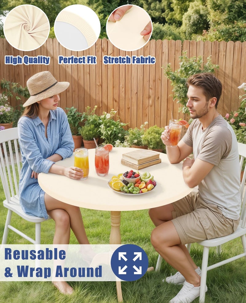 Moosfor Round Spandex Tablecloth, Elastic Fitted Waterproof Tablecloths for 57"-68" Tables, Stretch Washable Picnic Table Cover for Camping, Dining, Indoor and Outdoor, Beige - Image 5