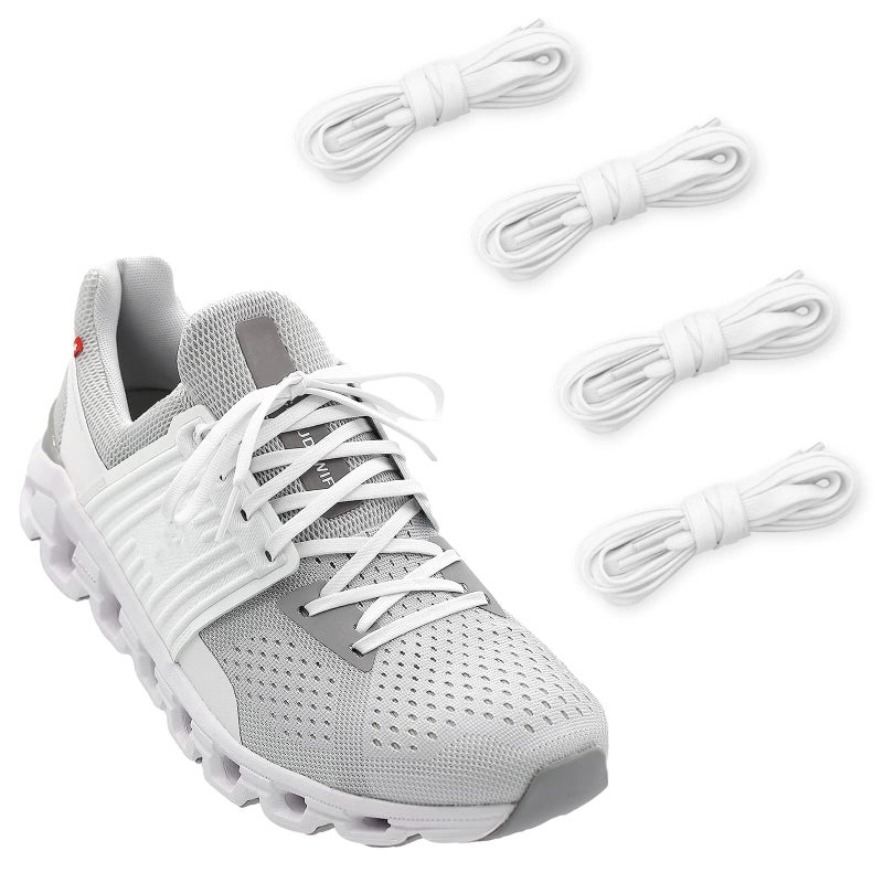 NDTEZUGT 2 Pairs 1/4"(6mm) Flat Thin Shoe Laces, Original Athletic Shoelaces Shoe Strings Replacement Laces for On Cloud Sneakers (White, 54''/140cm) - Image 1