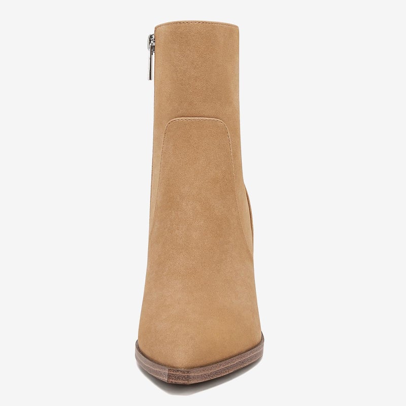 LAICIGO Women's Pointed Toe Ankle Boots Chunky Stacked Heel Side Zipper Faux Suede Ankle Booties, Camel, Size 9 - Image 4