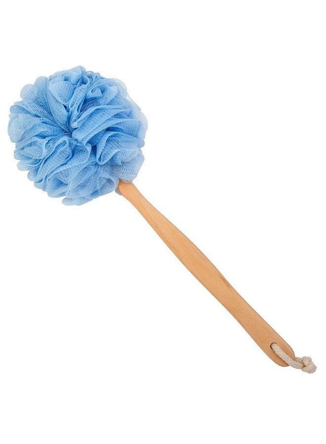Arswin Loofah Back Scrubber For Shower, Wooden Long Handle Bath Sponge Lufa Shower Brush, Soft Nylon Mesh Back Cleaner Washer, Women & Men Exfoliating Luffa Pouf On A Stick For Body (Blue) - Image 1
