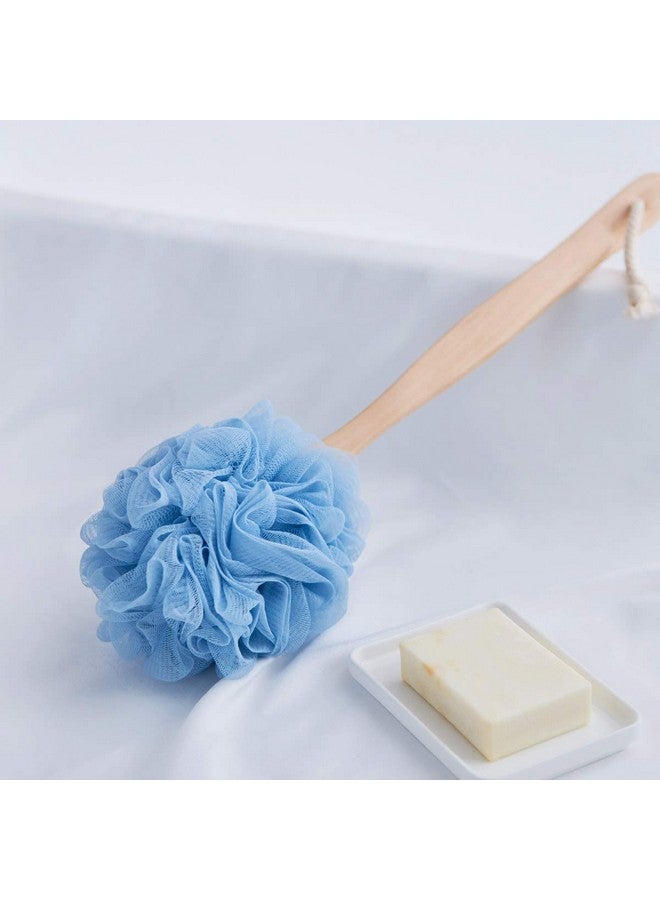 Arswin Loofah Back Scrubber For Shower, Wooden Long Handle Bath Sponge Lufa Shower Brush, Soft Nylon Mesh Back Cleaner Washer, Women & Men Exfoliating Luffa Pouf On A Stick For Body (Blue) - Image 2