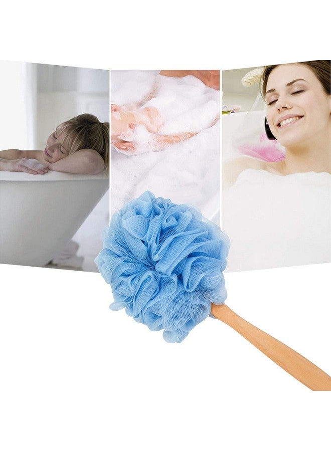 Arswin Loofah Back Scrubber For Shower, Wooden Long Handle Bath Sponge Lufa Shower Brush, Soft Nylon Mesh Back Cleaner Washer, Women & Men Exfoliating Luffa Pouf On A Stick For Body (Blue) - Image 3