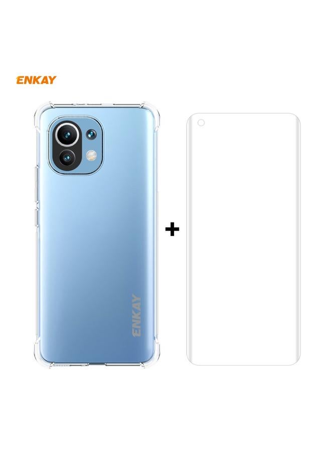 ENKAY Case For Xiaomi Mi 11 Hat-Prince Clear TPU Shockproof Case Soft Anti-slip Cover + 3D Full Screen PET Curved Hot Bending HD Screen Protector Soft Film, Support Fingerprint Unlock - Image 1